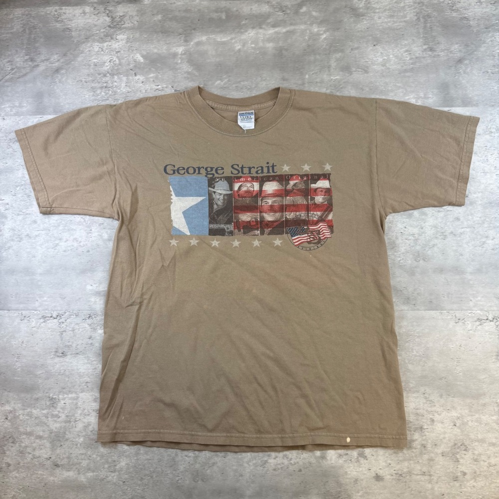 George Strait An American Original T-Shirt Mens Large Tan Graphic Tee Gildan